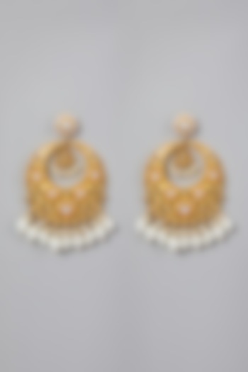 Gold Finish Chandbali Earrings With Pearls by Rohita And Deepa