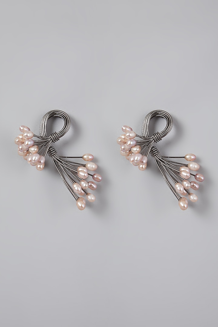 Silver Finish Pearl Earrings by Rohita And Deepa