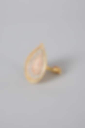 Gold Finish Ring With Zirconium by Rohita And Deepa
