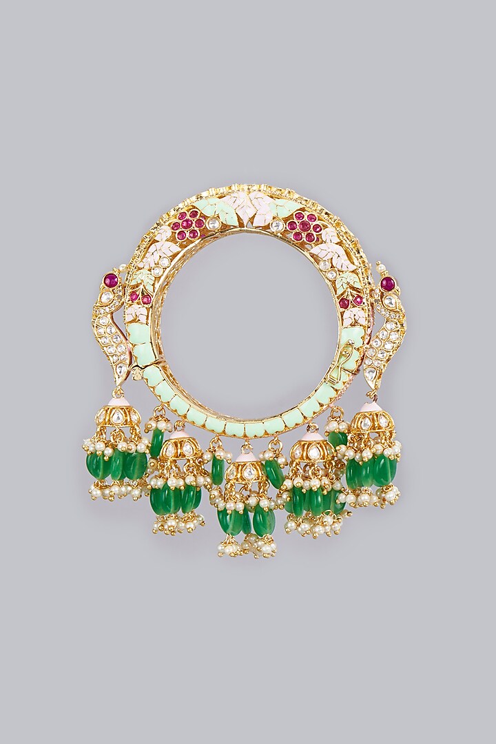 Gold Finish Green Onyx Bracelet by Rohita and Deepa