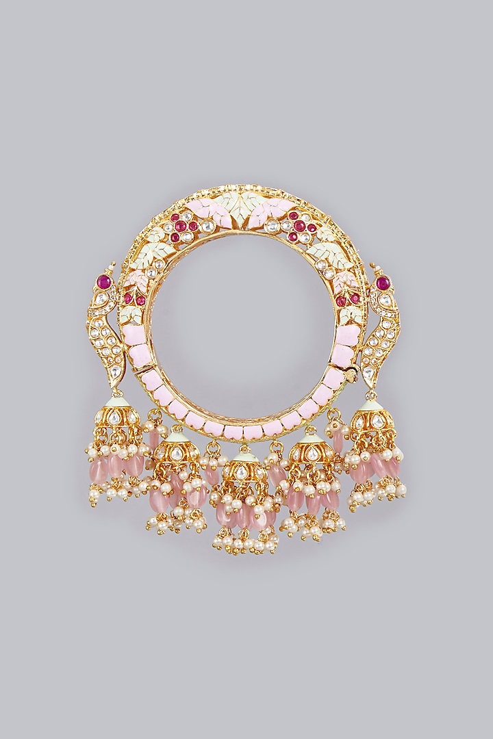 Gold Finish Pink Onyx Bracelet by Rohita and Deepa