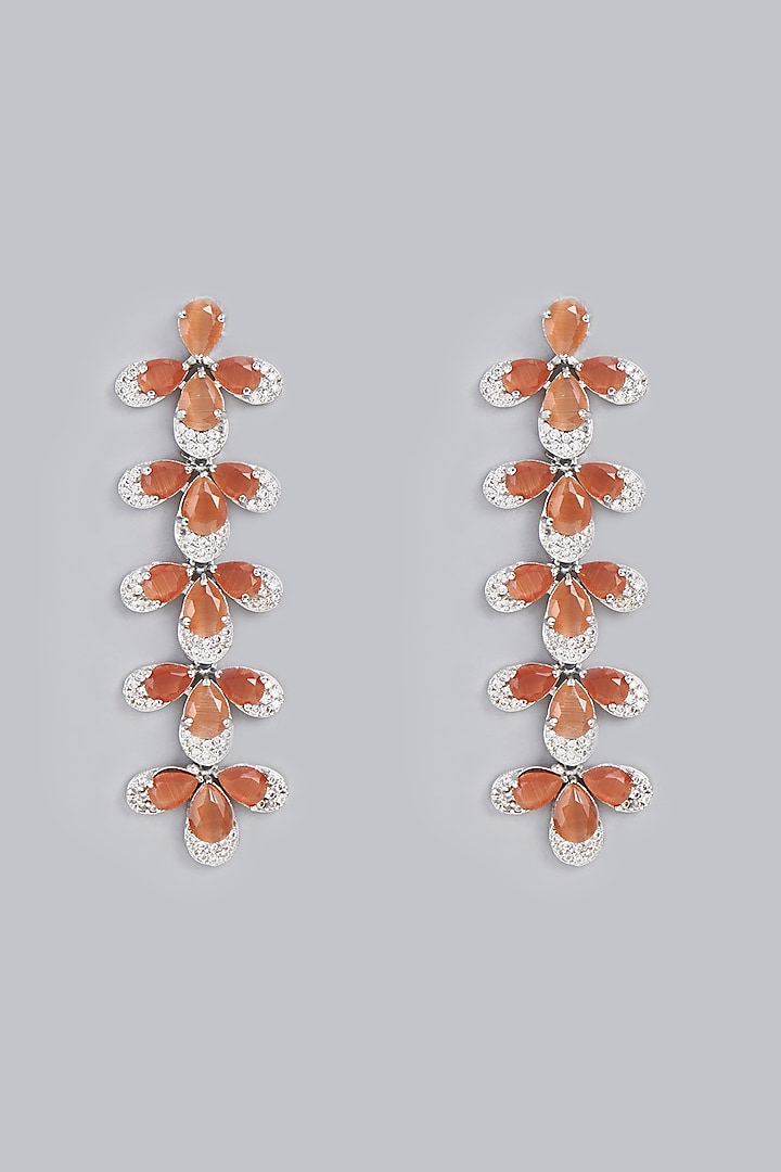 White Finish Orange Synthetic Stones Dangler Earrings by Rohita and Deepa