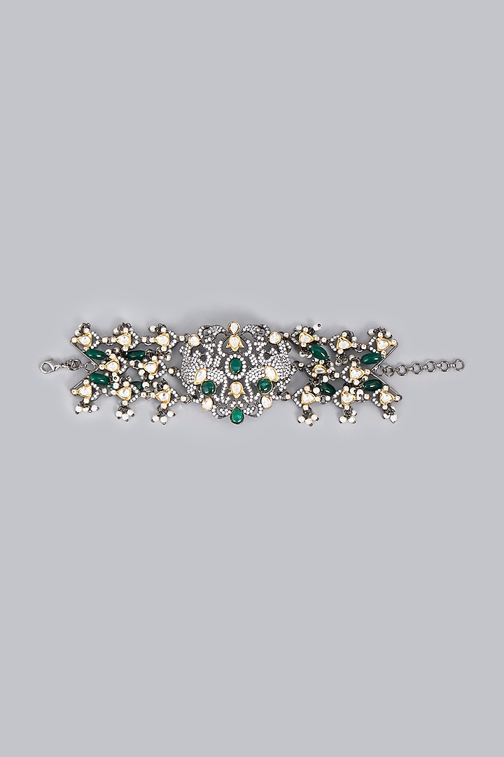 Two Tone Finish Green Synthetic Stones Bracelet by Rohita and Deepa