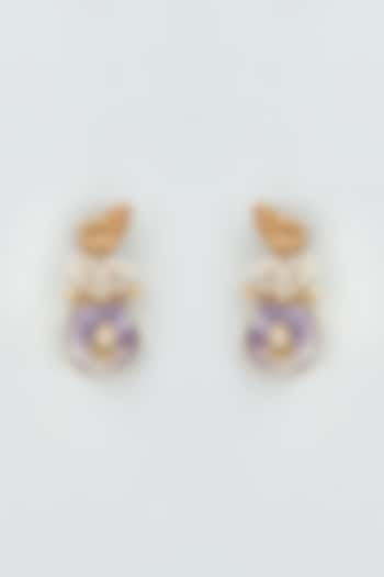 Gold Finish Purple Amethyst Drops & Beaded Dangler Earrings by Rohita And Deepa