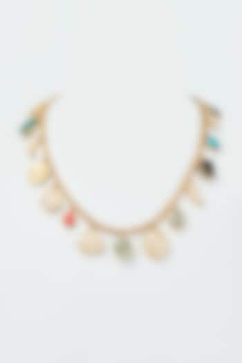 Gold Finish Kundan Polki & Navratna Stones Necklace by Rohita And Deepa at Pernia's Pop Up Shop