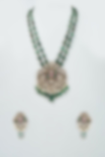 Two-Tone Finish Kundan Polki & Green Onyx Shrinathji Necklace Set by Rohita And Deepa at Pernia's Pop Up Shop