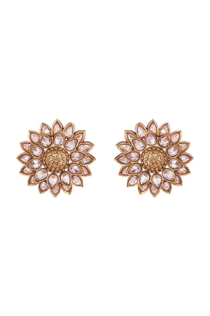 Copper Finish Floral Motif Earrings by Rohita and Deepa