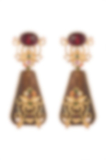 Gold Finish Sheesham Wood Dangler Earrings by Rohita and Deepa