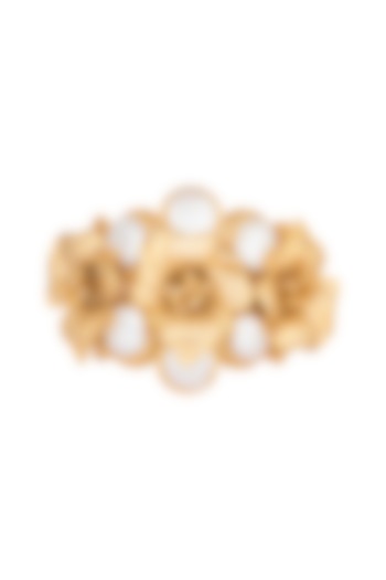 Gold Finish Baroque Pearl Floral Bracelet by Rohita and Deepa