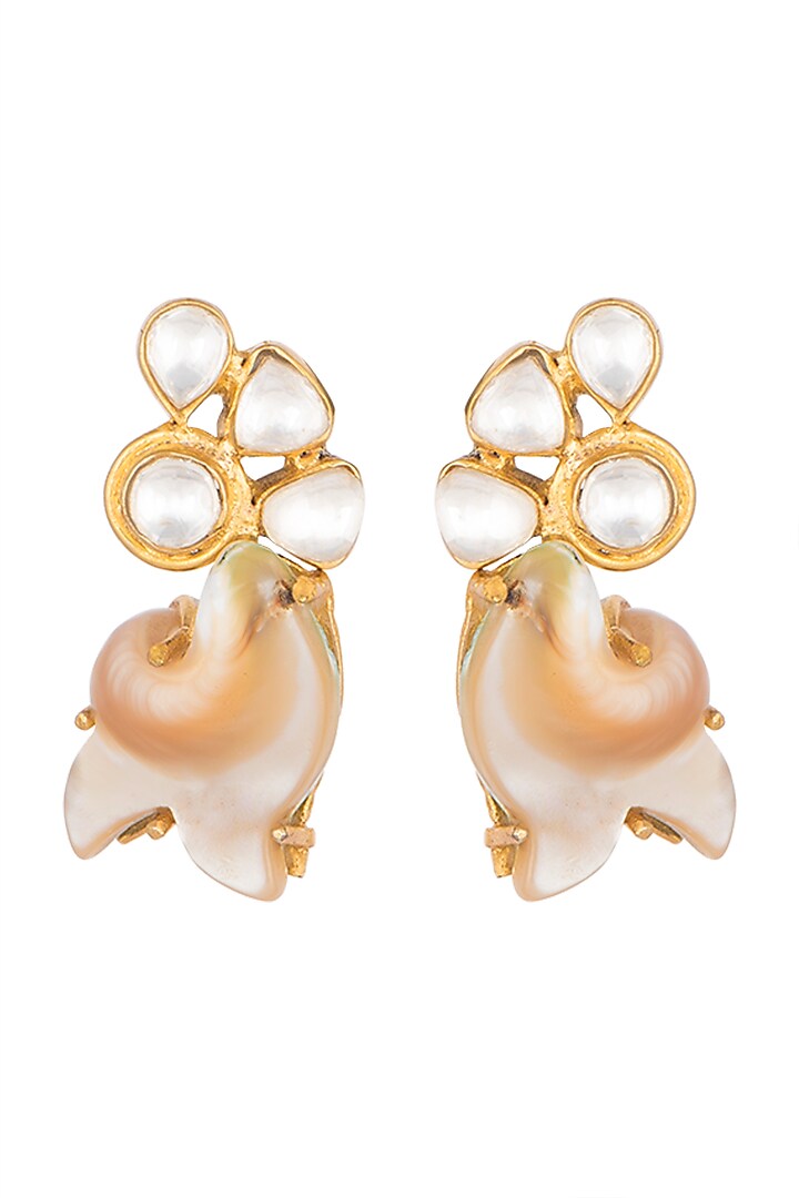 Gold Finish Kundan Crystals & Pearl Earrings by Rohita and Deepa
