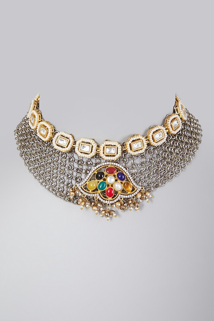 Two Tone Finish Choker Necklace Design by Rohita and Deepa at Pernia's