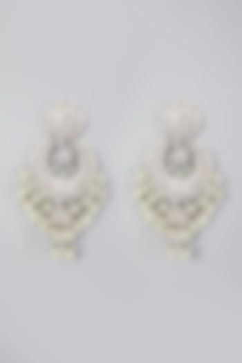 White Finish Pearl Chandbali Earrings by Rohita and Deepa