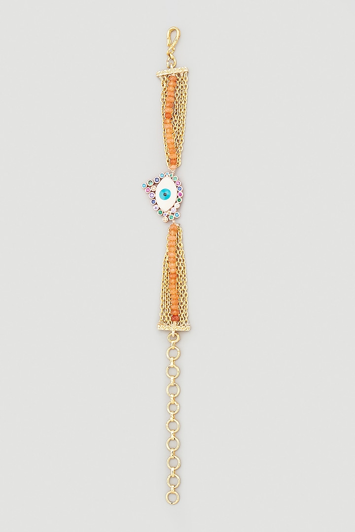 Gold Finish Orange Quartz Charm Bracelet by Rohita And Deepa