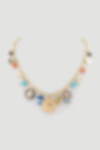 Gold Finish Charm Necklace With Multi-Colored Stone by Rohita And Deepa