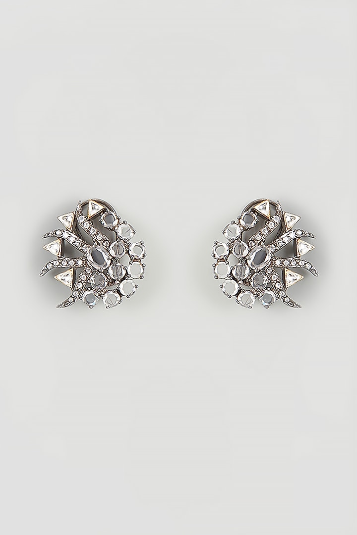 White Finish Crystal & Rose Cut Diamond Stud Earrings by Rohita And Deepa