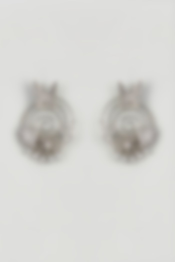 Antique Silver Finish Cubic Zirconia Stud Earrings by Rohita And Deepa
