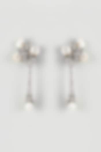 Antique Silver Finish Cubic Zirconia & Pearl Dangler Earrings by Rohita And Deepa