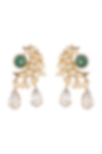Gold Plated Green Onyx Earrings by Rohita And Deepa