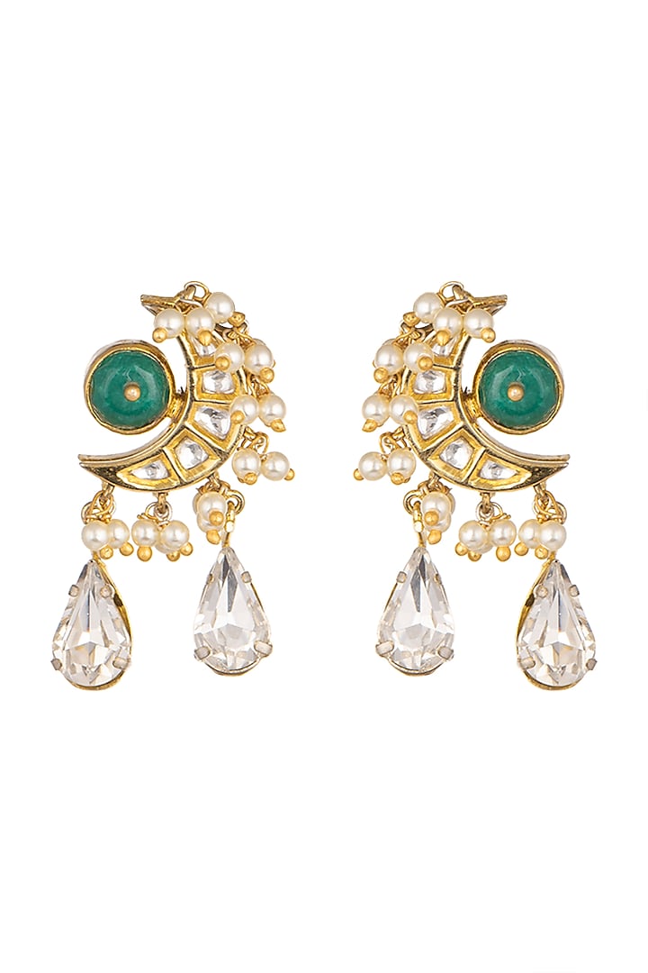 Gold Plated Green Onyx Earrings by Rohita And Deepa