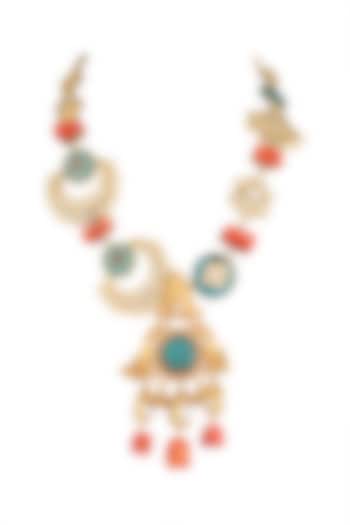 Gold Plated Kundan Ghungroo Necklace by Rohita And Deepa