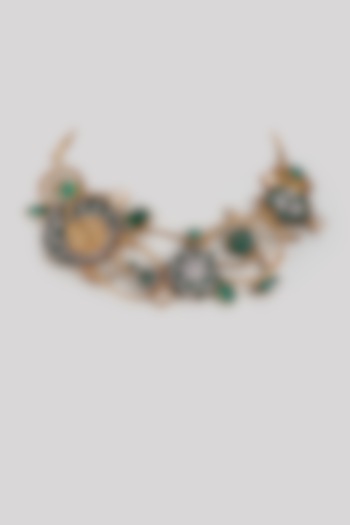 Gold Finish Green Onyx & Cubic Zirconia Necklace by Rohita and Deepa