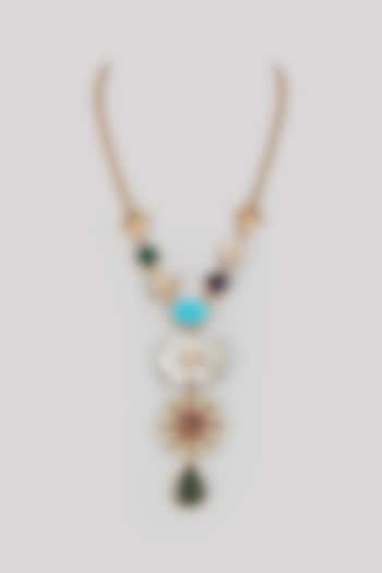 Gold Finish Mother Of Pearl & Kundan Polki Long Necklace by Rohita and Deepa