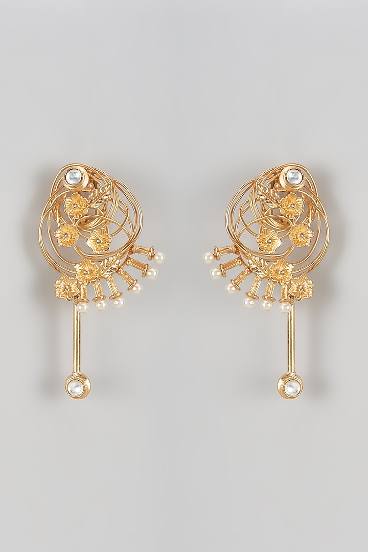 Gold Finish Baby Pearl Dangler Earrings by Rohita and Deepa