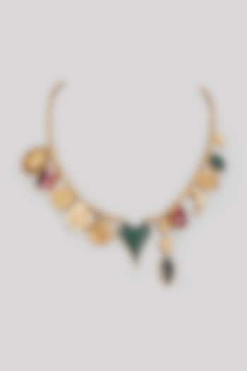 Gold Finish Multi-Colored Stone Charm Necklace by Rohita and Deepa