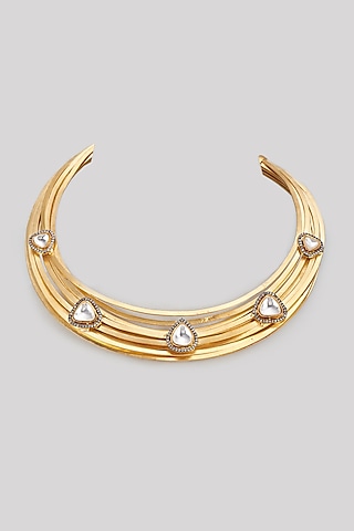 Gold Finish Cubic Zirconia Necklace by Rohita and Deepa