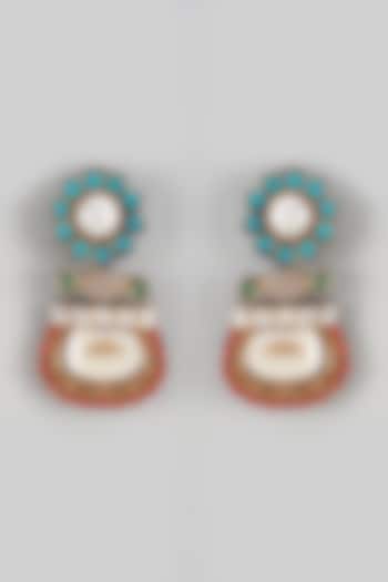 Gold Finish Kundan Polki & Stone Dangler Earrings by Rohita and Deepa