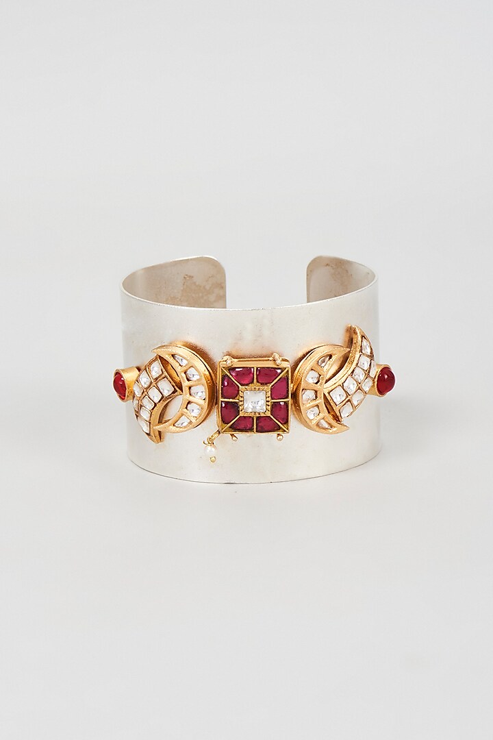 Two Tone Finish Kundan Polki Cuff by Rohita and Deepa at Pernia's Pop Up Shop