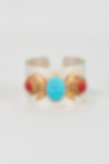 Two Tone Finish Turquoise Stone Cuff by Rohita and Deepa at Pernia's Pop Up Shop