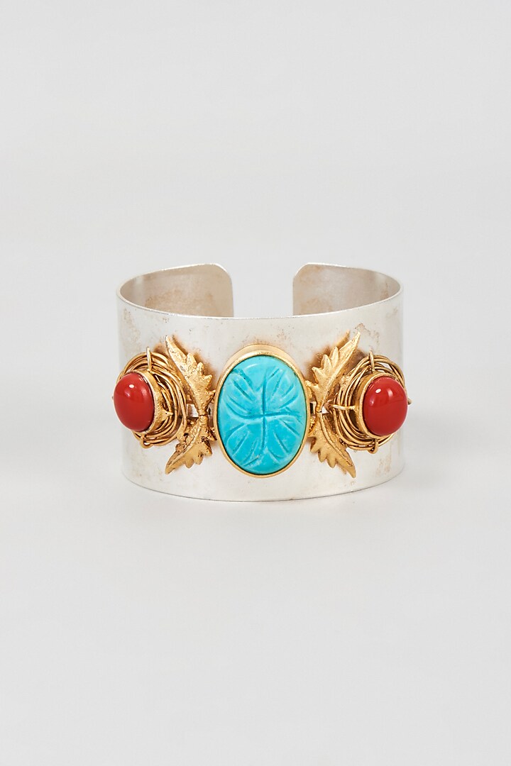 Two Tone Finish Turquoise Stone Cuff by Rohita and Deepa at Pernia's Pop Up Shop