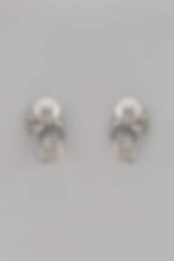 White Finish Baroque Pearl & Cubic Zirconium Stud Earrings by Rohita and Deepa at Pernia's Pop Up Shop