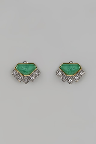 White Finish Fluoride Doublet Stone & Cubic Zirconium Stud Earrings by Rohita and Deepa