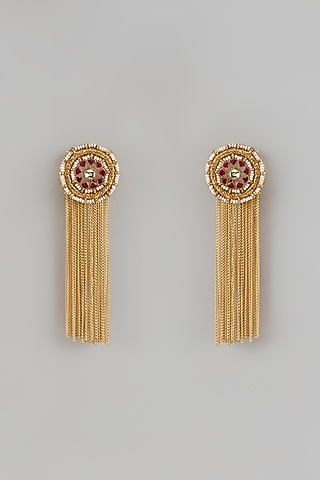 Gold Finish Ruby Stone Dangler Cuff Earrings by Rohita and Deepa