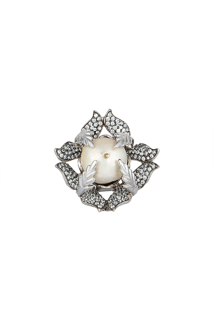 White Finish Baroque Pearl Ring by Rohita and Deepa