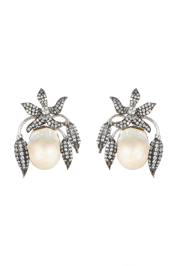 White Finish Baroque Pearl Earrings by Rohita and Deepa