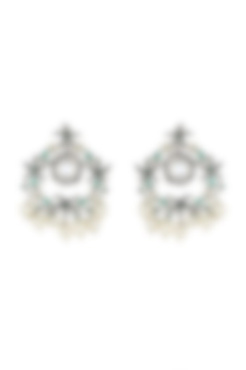 White Finish Kundan Crystal Earrings by Rohita and Deepa