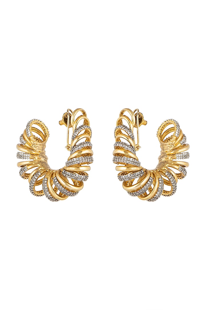 Gold Finish Cubic Zirconium Earrings by Rohita and Deepa