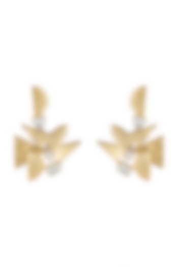 Gold Finish Swarovski & Zirconium Earrings by Rohita and Deepa