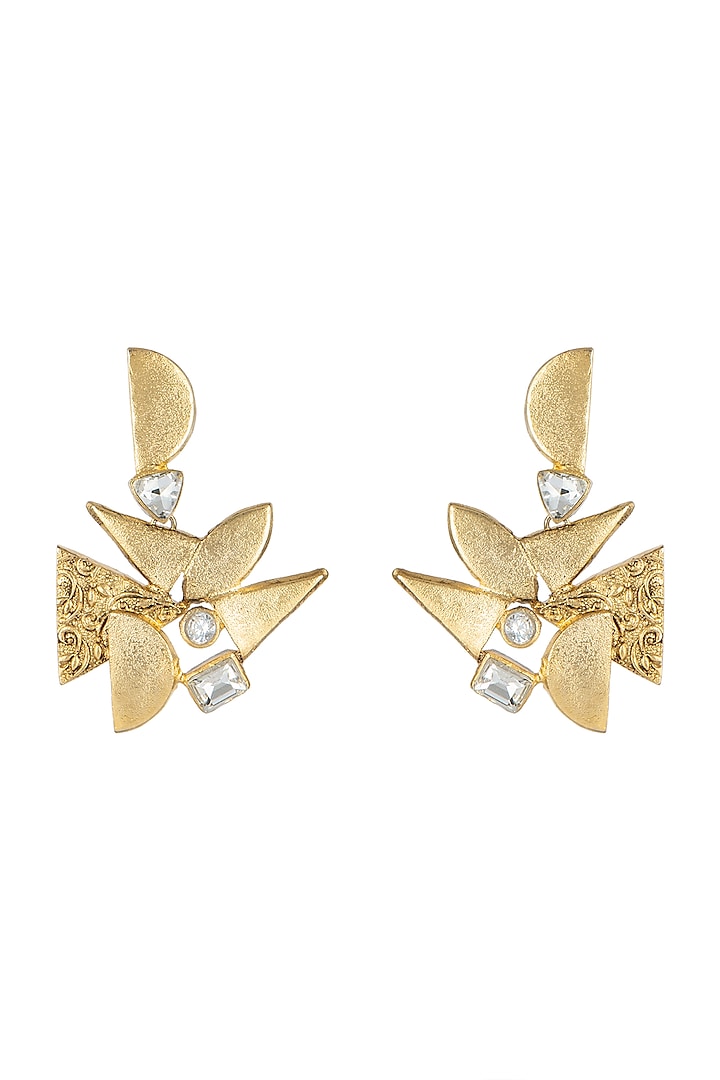 Gold Finish Swarovski & Zirconium Earrings by Rohita and Deepa