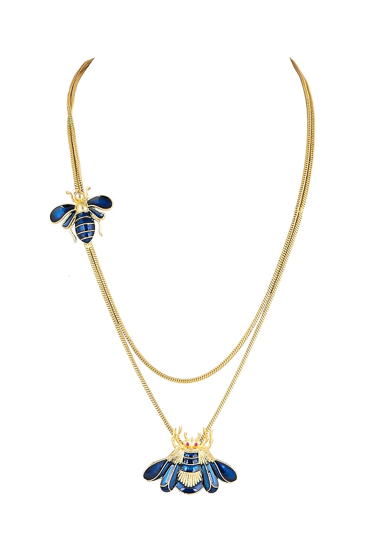 Gold Finish Meena Stones Necklace by Rohita and Deepa