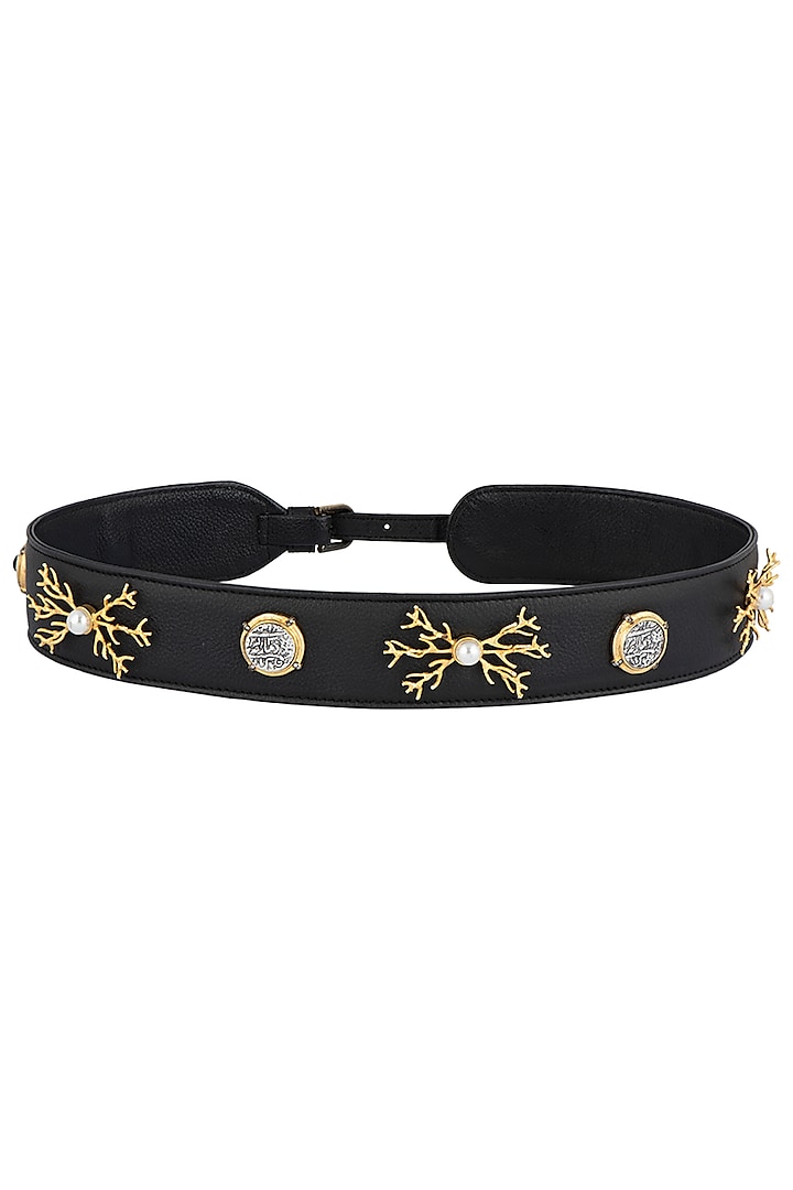 Silver & Gold Finish Leather Belt by Rohita and Deepa