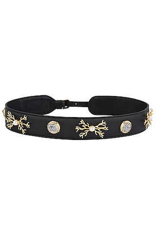 Silver & Gold Finish Leather Belt by Rohita and Deepa