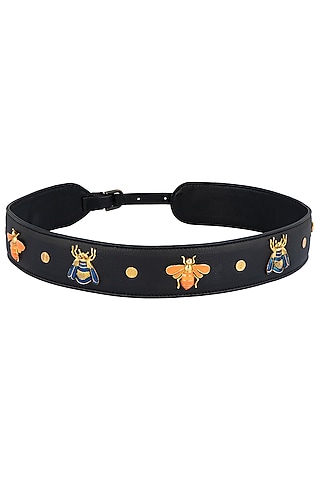 Gold Finish Studded Leather Belt by Rohita and Deepa