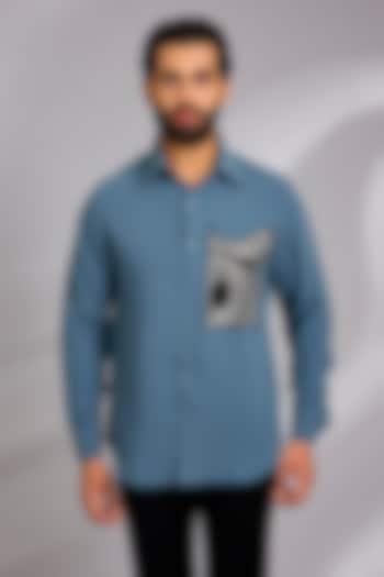 Petrol Blue Lachka & Armani Party Wear Shirt by Rohit Doshi at Pernia's Pop Up Shop