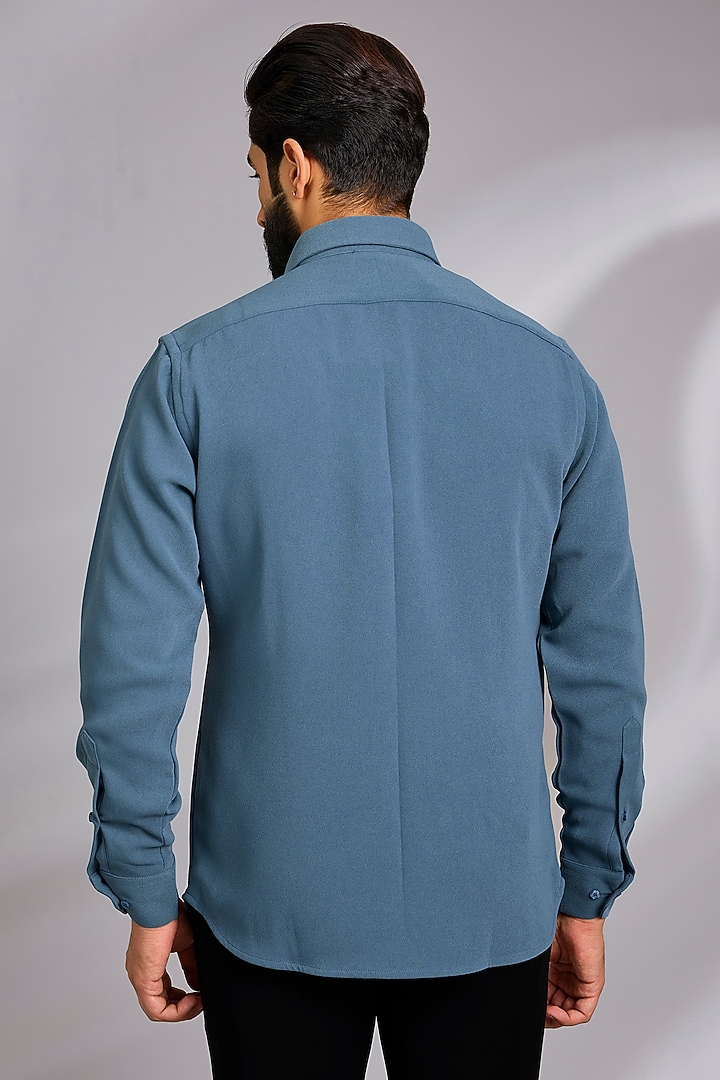Petrol Blue Lachka & Armani Party Wear Shirt by Rohit Doshi at Pernia's Pop Up Shop