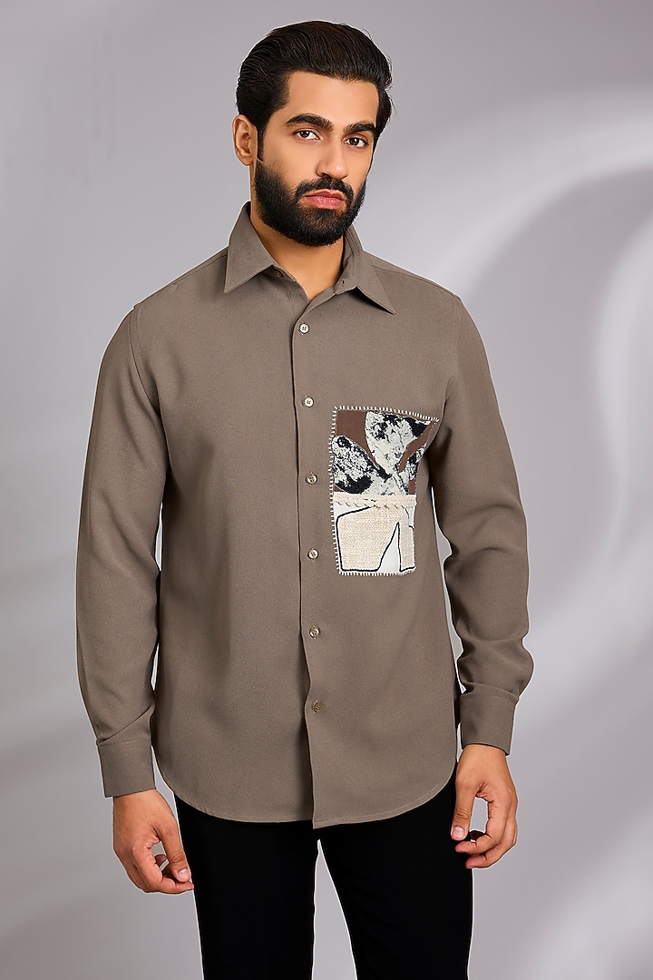 Beige Lachka & Armani Party Wear Shirt by Rohit Doshi at Pernia's Pop Up Shop