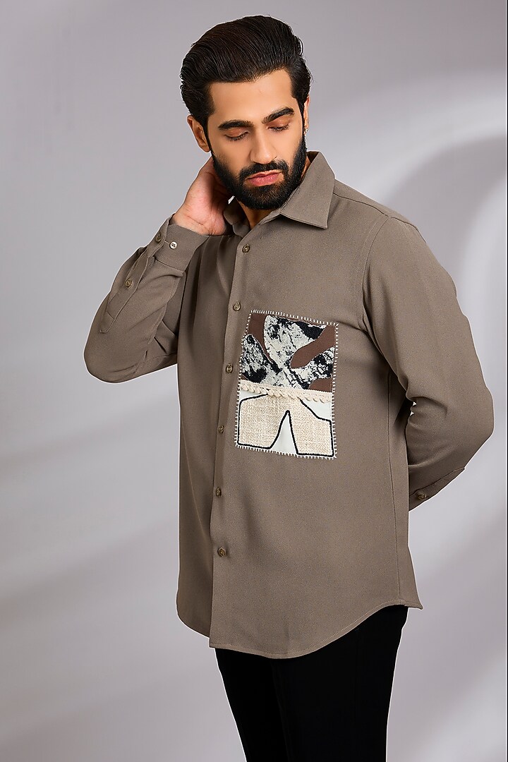 Beige Lachka & Armani Party Wear Shirt by Rohit Doshi at Pernia's Pop Up Shop